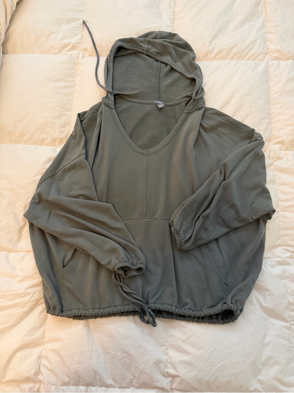 aerie Olive Sage V-Neck Hooded Pullover